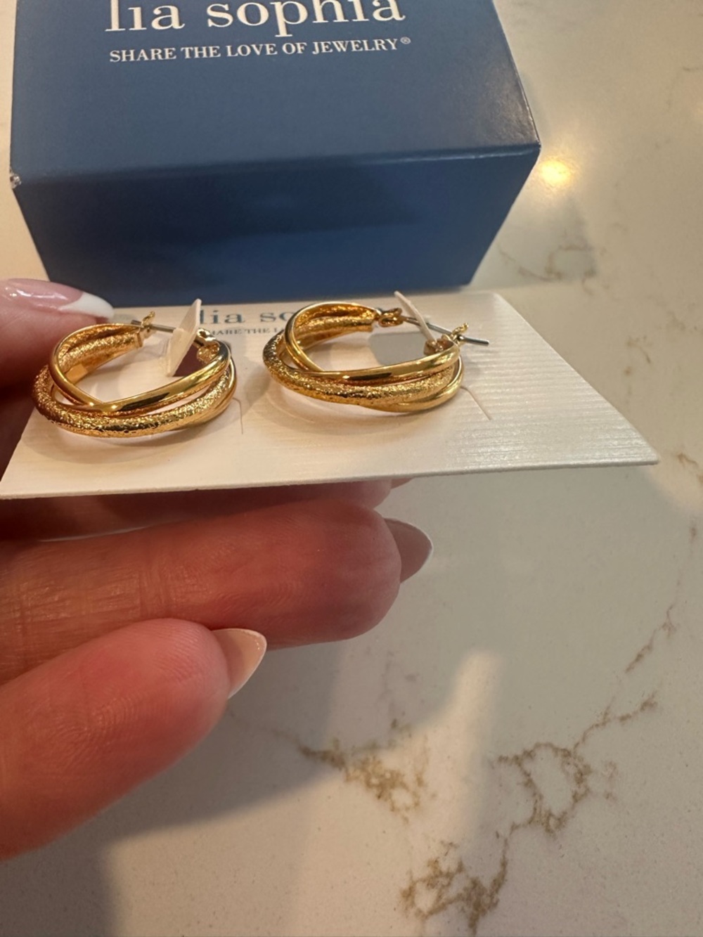 Lia Sophia Gold Textured Double Hoop Earrings - Picture 3 of 5